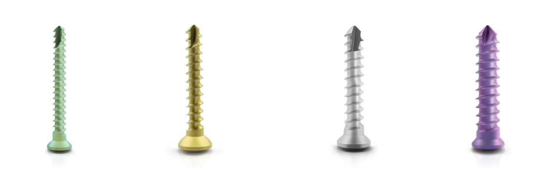 [Translate to Fanzösisch:] four different dev-os bone screws in different diameters and colours
