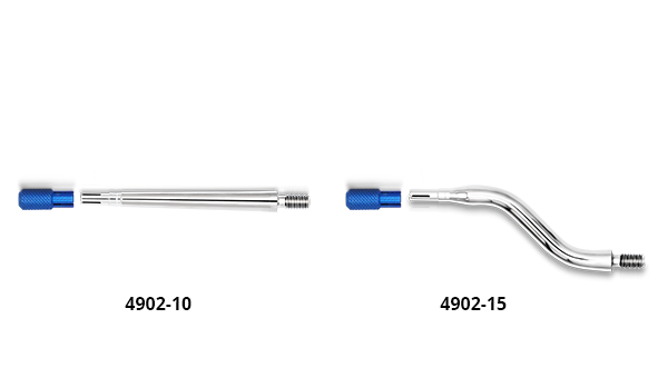 dev-os pin applicators Two dev-os pin applicators next to each other. The one to the left is straight and has the article numer 4902-10. The one to the right is curved and has article number 4902-15