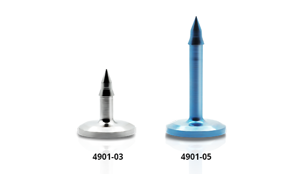 dev-os titanium pins without threads Two dev-os titanium pins without threads next to each other. The one on the left and article numer 4901-03 is shorter than the longer one on the right with article number 4901-05